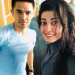 Pranitha Subhash Instagram – @chetri_sunil11 at the gym this morning .. Bangalore, India