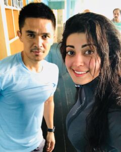 Pranitha Subhash Instagram - @chetri_sunil11 at the gym this morning .. Bangalore, India