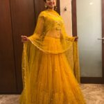 Pranitha Subhash Instagram - Happy Dussera ⚡️✨ #Lehenga: @mrunaliniraodesign #Accessories: @accessoriesbyanandita #Styled by @officialanahita