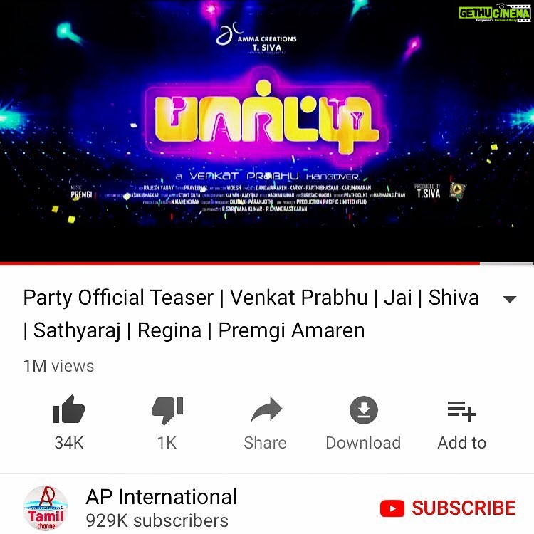 Premgi Amaren Instagram - Party teaser gets 1M views 🙏 https://youtu.be/eD_kKt_JeBw
