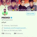 Premgi Amaren Instagram – 2 million followers in twitter ✌️ Thanks to all 🙏