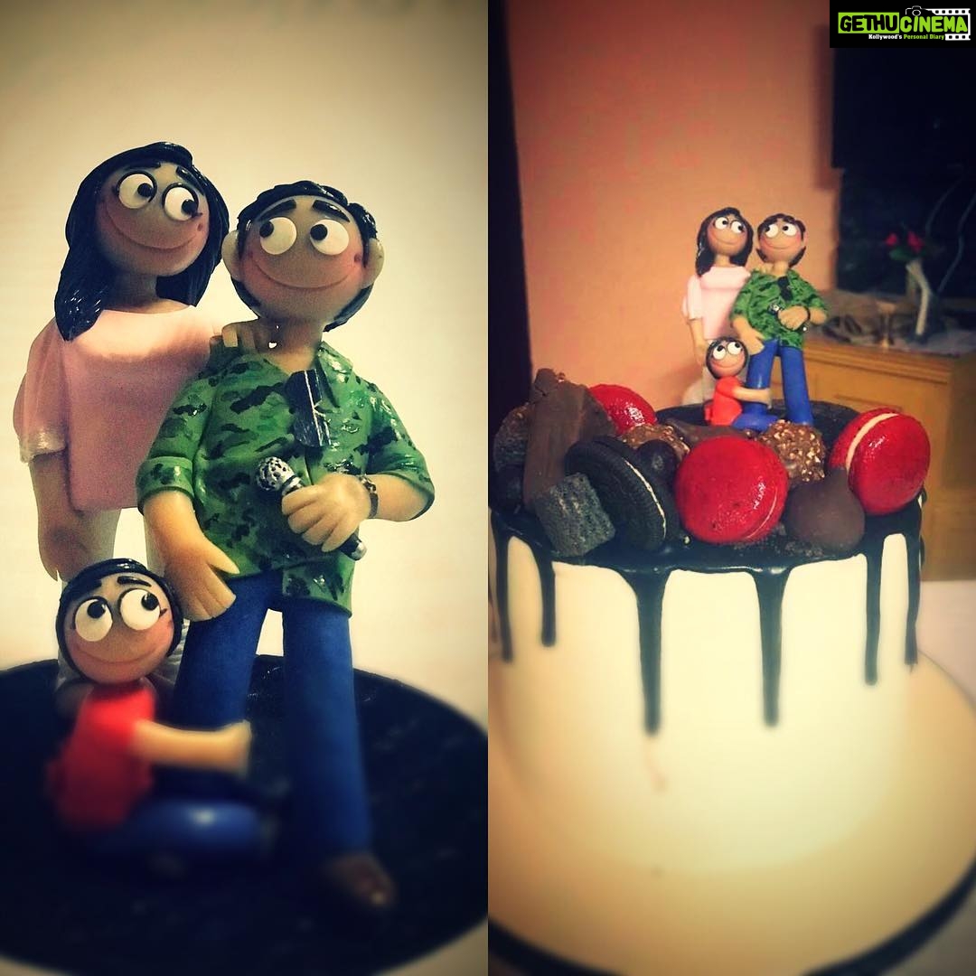 Prithviraj Sukumaran Instagram - Birthday cake from wifey @supriyamenonprithviraj Not only was it yum..but the cake topper actually recreates a scene from a day at #Lucifer shoot! Just so that you know when you see the film..that day I was shooting a pretty intense scene between @vivekoberoi and #Saikumar chetan when the lil one decided she had to drag me back home and refused to let go of my leg! As it turns out..all 3 of our birthdays were celebrated during the course of #Lucifer shoot this year! ❤️