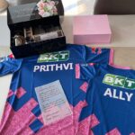 Prithviraj Sukumaran Instagram – Thank you @imsanjusamson and @rajasthanroyals for the hamper and the jerseys! Ally and I will be cheering! Sanju..you captaining the franchise is a huge source of happiness and pride for all of us! Looking forward to more of our chats on life and cricket! 🤗❤️