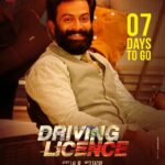 Prithviraj Sukumaran Instagram - 7 days to go!! #DrivingLicence on December 20th. Trailer - https://youtu.be/8pXjSuTdV7o Video Song - https://youtu.be/DyYbNCKqeqs