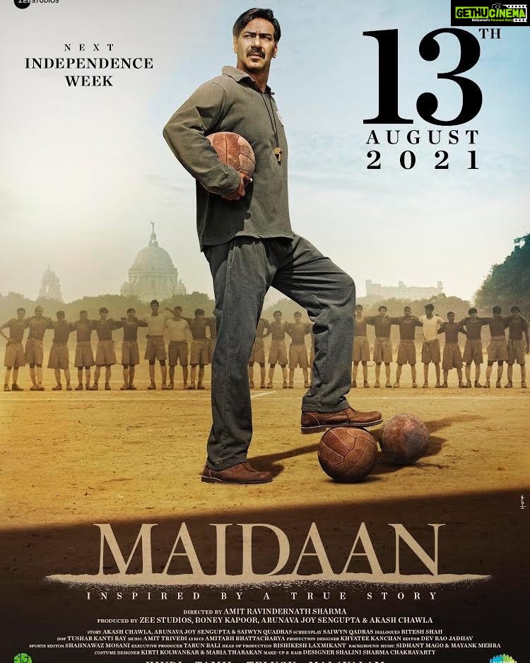 Priyamani Instagram - 2021 Independence week. An untold story that will make every Indian proud. 13th August mark the date..@ajaydevgn @gajrajrao #BoneyKapoor @iamitrsharma @freshlimefilms @saiwyn @rudyrudranil @writish1 @joysengupta04 @skyflierindian @saregama_official @zeestudiosofficial @zeestudiosintl @bayviewprojectsllp @maidaanofficial #Maidaan2021
