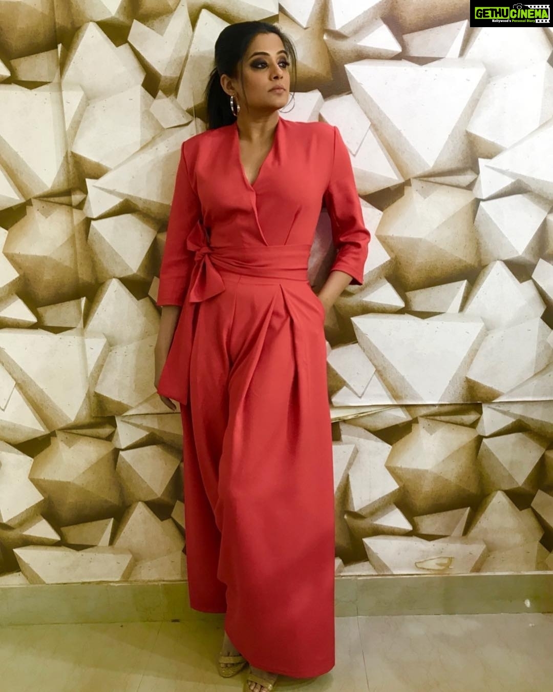 Priyamani Instagram - “There is a shade of red for every woman”.... Audrey Hepburn...love the colour and this jumpsuit by @divaspopup !!styled by the one and only my louuuuu @mehekshetty .. makeup and hairstyle by @pradeep_makeup and @shobhahawale ..❤️ something exciting with #Filmfare coming very very soon!!! @harsh_vp ..hope you are happy with this “caption”!’ 🤪🤪🤐🤐🤐 #redisinmyblood #lovered #newjourney #excited #