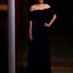 Priyamani Instagram - I sed it once and I say it again..each time I wear #Pranaah I feel it's made only for me!!!thank u so much @poornimaindrajith for this awesome blue velvet gown!!#laughingvilla#suryatv#makeup by my fav @renju_renjimar and hair by #sudhiAR