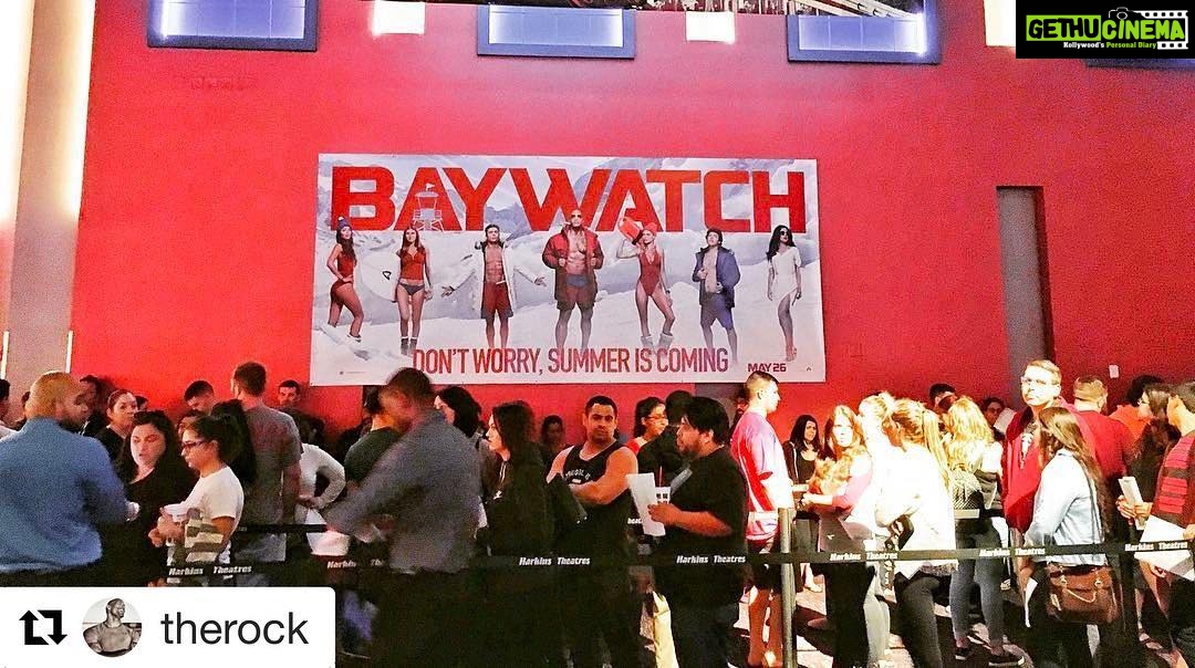Priyanka Chopra Instagram - Can't wait! Thank u Arizona for loving our movie! #Repost @therock with @repostapp ・・・ SUMMER IS COMING.. THANK YOU Peoria, Arizona for the electric energy and excitement! Since our little beach movie, #Baywatch has become one of the most anticipated of 2017, we have to test the movie to an very diverse audience of all colors, ages and gender to make sure the movie's on point and we deliver the fun. We recruited hundreds of people for this one screening and the test results were incredible high and a massive success. Are "incredible high" movie test scores rare? No... your big blockbusters usually get them.. Star Wars, Fast & Furious, Pirates etc. We call these 4 Quadrant movies, where they appeal pretty much to every age, race and gender. But huge 4Quad test scores are VERY rare when it comes to RATED R comedies. We truly hit a sweet spot with all audiences. Very cool movie stuff coming out of Arizona. And not one dick joke was said. Ok, well maybe I said one. Got a huge laugh so it's worth it. Can't wait for you to see the movie. Summer is coming.. #Baywatch MAY 26. (Thank You Arizona!)