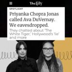 Priyanka Chopra Instagram - This woman is formidable! Talking with my fellow EP on #TheWhiteTiger @ava about all the things that inspire us to do what we do everyday was so exciting to me. We are so grateful for all the love The White Tiger has received. Head to my story for the full piece with @thelilynews for The Washington Post.