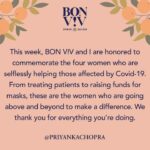 Priyanka Chopra Instagram - Thank you everyone for nominating such incredible women who are rising above the challenges of today to help others. This week, @bonvivspikedseltzer and I are shining light on 4 women who are truly going above and beyond to make a difference on the front lines. Everyone, please meet… ⠀⠀⠀⠀⠀⠀⠀⠀⠀ ⠀⠀⠀⠀⠀⠀⠀⠀⠀ Emily, an APRN working in the ER everyday, helping those in need, while also choosing to live apart from her family to keep them safe. ⠀⠀⠀⠀⠀⠀⠀⠀⠀ ⠀⠀⠀⠀⠀⠀⠀⠀⠀ Jo, who works at a long-term care facility caring for patients and offering them companionship. ⠀⠀⠀⠀⠀⠀⠀⠀⠀ ⠀⠀⠀⠀⠀⠀⠀⠀⠀ Jaya, who has generously donated her time and money to help get N95 masks to those on the frontlines. ⠀⠀⠀⠀⠀⠀⠀⠀⠀ ⠀⠀⠀⠀⠀⠀⠀⠀⠀ Jenny, thank you for starting your #FeedingHeroes initiative to provide meals to healthcare workers on the front lines. ⠀⠀⠀⠀⠀⠀⠀⠀⠀ ⠀⠀⠀⠀⠀⠀⠀⠀⠀ We applaud you and commemorate you. Much love. ❤️ ️ ⠀⠀⠀⠀⠀⠀⠀⠀⠀ ⠀⠀⠀⠀⠀⠀⠀⠀⠀ #TogetherWomenRise