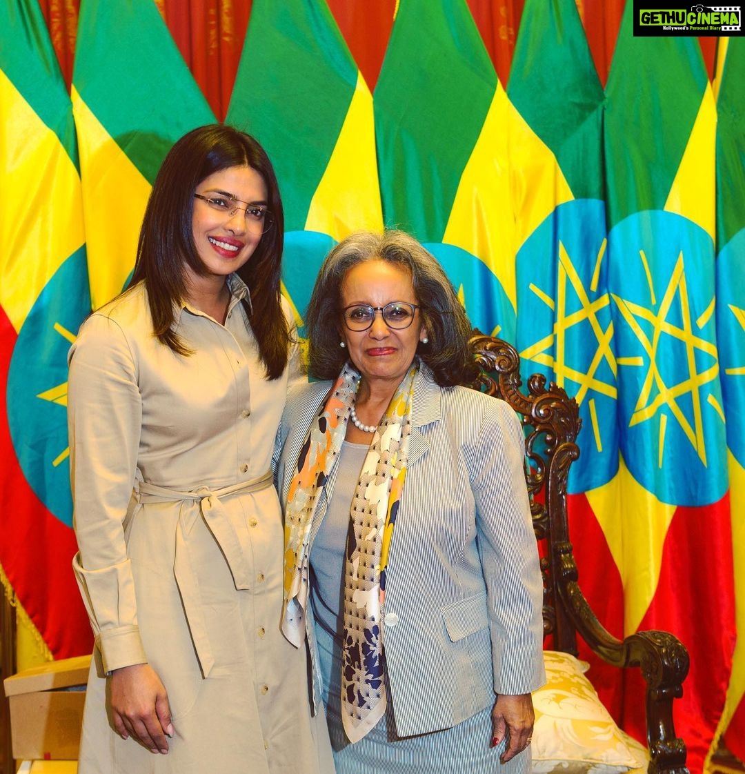 Priyanka Chopra Instagram - This afternoon I had the honor of meeting Madam President Sahle-Work Zewde, the first female president of Ethiopia. Her fierce commitment to the empowerment and advancement of women is unprecedented. She also has a global perspective for the development of her country - Ethiopia is the second largest host country of refugees in Africa, they’ve taken in just under 1M. She’s pushing for policies that provide people with access to education and other essential needs so they can improve their familial economic situation and hence the economy of Ethiopia. I’m so inspired. @unicef @unicefethiopia #achildisachild #foreverychild Addis Ababa, Ethiopia