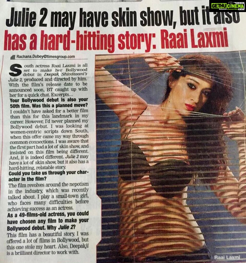Raai Laxmi Instagram - And it begins #julie2 #TOI #bombaytimes 💕 #bollywooddebut 💕✨