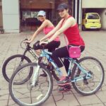 Raai Laxmi Instagram - # early morning#cycling# fun ride# raining #besties #fatburn# fitness madness # loving it 😘