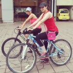 Raai Laxmi Instagram – # early morning#cycling# fun ride# raining  #besties #fatburn# fitness madness # loving it 😘