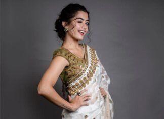 Rashmika Mandanna Instagram - 😉 📷- @kiransaphotography Styling- @queenandro_ Makeup- @makeupbyharika Saree- @houseofthreestudio Jewellery- @themauveunitx