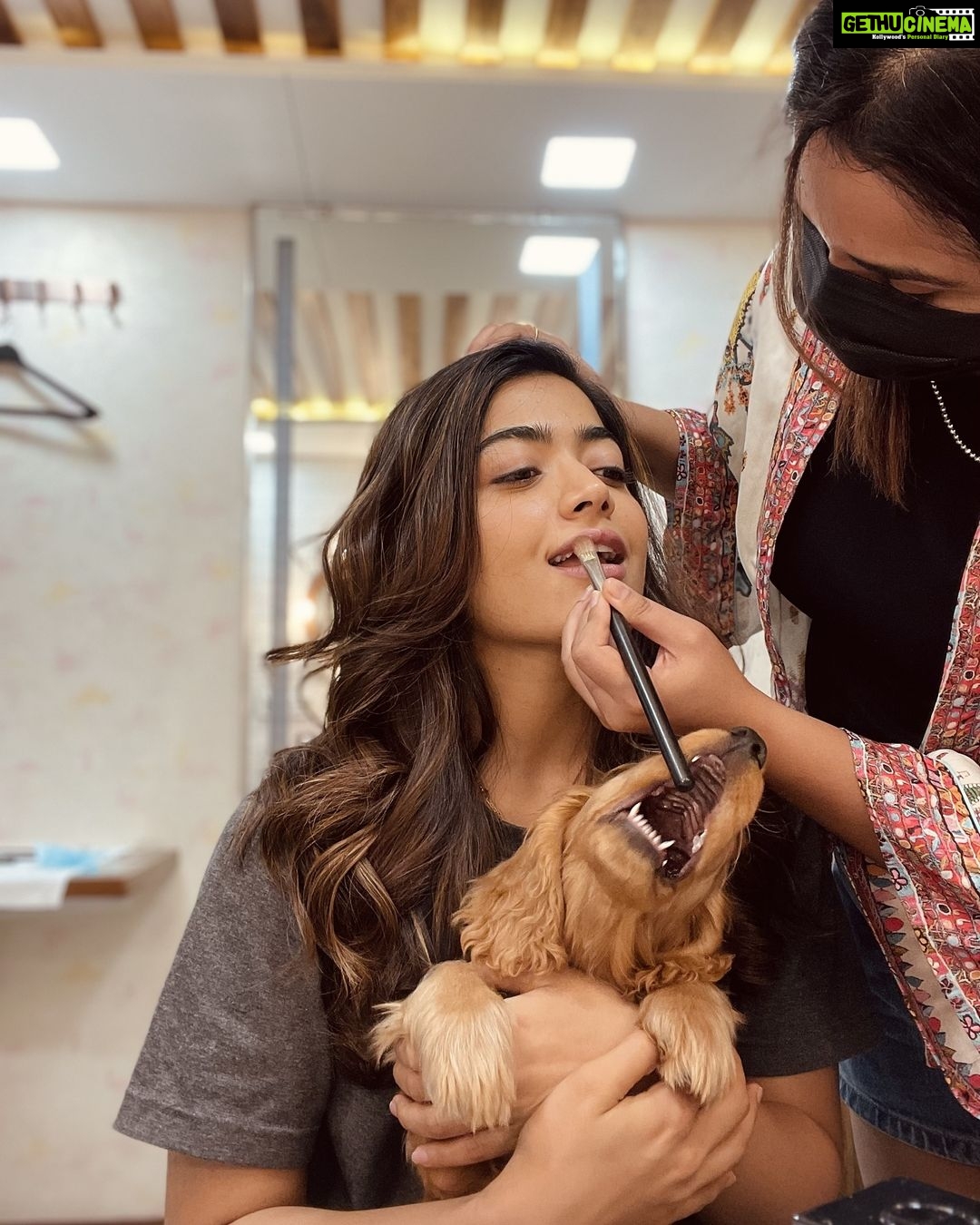 Rashmika Mandanna Instagram - This is how much Aura hates anyone coming near me.. 🤣 Sorry @goldandglittr 💕