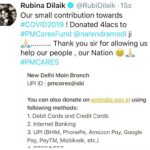 Rubina Dilaik Instagram - In service to the humanity, our contribution 🙏🏼.............. @narendramodi ji 😊🙏🏼 .......... . . . .