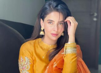 Saba Qamar Zaman Instagram - Eid Mubarak! 💛🧡 👗 @mohsin.naveed.ranjha Lahore, Pakistan
