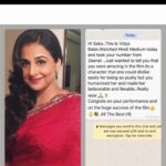 Saba Qamar Zaman Instagram - I still can't believe that I spoke to THE Vidya Balan. Being praised by one of the best actresses of bollywood is a huge deal for me. I'm truly touched and honoured. Such a sweet gesture by her to take out the time to appreciate my work. It's the best feeling ever when someone you admire so much, praises and appreciates your work. You're beautiful inside out. Thank you! Loads of love ❤️ #vidyabalan #SabaQamar #hindimedium @balanvidya #Sharadakarki #Maddockfilms #tseries #bollywood