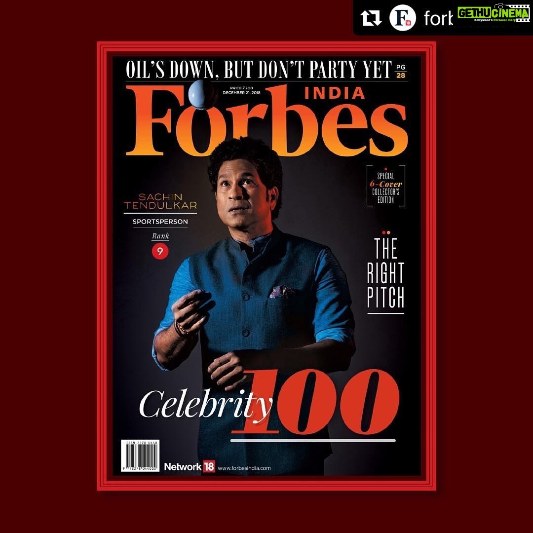 Sachin Tendulkar Instagram - Thanks @forbesIndia for capturing my Second Innings thus far. The pitch is much beyond the 22 yards, the playfield has changed, the rules are different but the support of my team and well wishers makes this journey special. Looking forward to many more learnings and experiences. #Repost @forbesindia ・・・ #ForbesIndiaCeleb100 | Sachin Tendulkar (@sachintendulkar ) continues to flourish as a covetable brand five years after his retirement | By @kathakali_chanda | Cover design by: @dasandco | Make-up artist: Vipul Bhagat | Hair Stylist: @aalimhakim #sachintendulkar #sachintendulkarfan #masterblastersachintendulkar #cricket #cricketfans