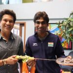 Sachin Tendulkar Instagram - Pramod, it was lovely spending time with you and getting to know you better. Touched by your gesture of gifting me the badminton racquet 🏸 which you played with in Tokyo - I’ll always cherish this. Wishing you more success and happiness. 😃 #paralympics #tokyo2020 #tokyoparalympics #badminton