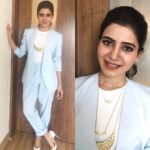 Samantha Instagram – Suit by @mintblushdesigns 
Chains @dhora_india 
Initial chain @einaahluwalia 
Styled by @jukalker @6shweta  for an event  #sustainableclothing