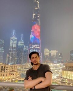 Shah Rukh Khan Instagram - It’s nice to see myself on the biggest and tallest screen in the world. My friend #MohamedAlabbar has me on the biggest screen even before my next film. Thanks & love u all @burjkhalifa & @emaardubai . Being my own guest in Dubai... my kids mighty impressed and me is loving it!