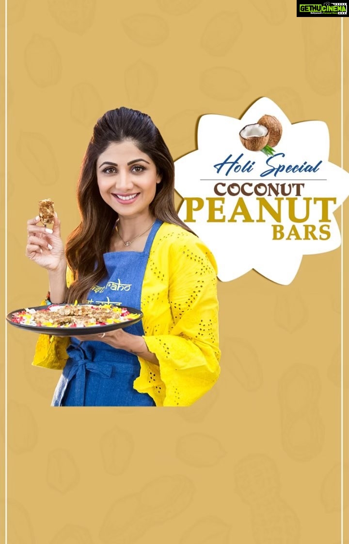 Shilpa Shetty Instagram - Today we celebrate Holi, the festival of colors that signifies the victory of good over evil. In our case, the choice of healthy foods over unhealthy ones. So, on this day, I have a very special recipe for you that will not only satisfy your sweet tooth but will work as an instant energy booster as well... it's called Coconut Peanut Bars. This high in protein, mouth-watering sweet dish is a great way to start your festive day and can be stored for a few weeks too. Make these yummy bars and give your family and friends a healthy reason to binge on this festive season. #HappyHoli! #TastyThursday #SwasthRahoMastRaho