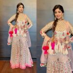 Shilpa Shetty Instagram – Family wedding Celebrations begin..#ReenawedsAnshul ..in Full #punjabi mode
Mehendi Ready 😬 ♥️
Styled by @sanjanabatra  Outfit  @maayera_jaipur
Jewels:@jaipur_jewels. 
Makeup: @ajayshelarmakeupartist 
Hair: @sheetal_f_khan 
#parandi  #pink #ethnic #lotd #ootd #happiness #mehendi #celebrations