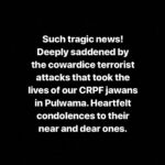 Shilpa Shetty Instagram – Rest in Peace, #Jawans! 
Cannot fathom the irreparable loss , heartfelt condolences to their family and friends. 😔
#Pulwama #Kashmir #TerrorAttacks #Tragic #Condolences #RIP