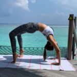 Shilpa Shetty Instagram - Today’s mantra “Life will be simpler if you don’t bend backwards for anyone but yourself.” We bend backwards when we are insecure, seeking attention/approval, lacking confidence or in fear ..This asana will definitely help you change those things. They say you are as young as your spine..The Chakrasana is an intense backward bend creating necessary space in your spine to keep you young and healthy. “The Wheel”(Chakra) pose sets momentum for the circulatory, nervous and endocrine system, just like the wheel sets momentum for a car helping it run smoothly. This asana opens up the Manipuraka chakra (solar plexus) building confidence, clarity of thought, self assurance,wisdom, knowledge and bliss.. This must be done carefully (but not if one suffers with back injuries) and under supervision and consistent practice will yield astounding results both not just physically but mentally too. Bend backwards for yourself and see the world bend forward ..with RESPECT✊🏼🧘🏾‍♂ #chakrasana #yogi #advanceposes #strength #flexibility #instayoga #mantra #gratitude #happiness