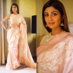 Shilpa Shetty Instagram - In Delhi to talk at the #wellness360 #ficciyflo flo #delhichapter. Sari @jayantireddylabel, earrings @tanzila_rab_designs cuffs @minerali_store Styled by @sanjanabatra assisted by @shikha_14 @ashni4 Hair @sheetal_f_khan Managed by @bethetribe Photographed by @tushar.b.official #summerstyle #sarinotsorry #pinkofhealth #gratitude #wellness #healthiswealth