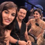 Shilpa Shetty Instagram – With the incredible @tigerjackieshroff ( my sons idol😅)and @dishapatani on the sets of #superdancer2  semi finals. What amazing energy, looking fwd to #baaghi2  #instagood #action #Semifinals #fun