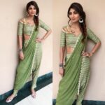 Shilpa Shetty Instagram - Today’s look for super dancer chapter 2 in a @roshnichopradesign sari, @azotiique @rahejavarun earrings, @amrapalijewels bracelets, @sachdeva.ritika ring & @fizzygoblet jutti's! Styled by @sanjanabatra Assisted by @akanksha_kapur Makeup by @ajayshelarmakeupartist, Hair by @sheetal_f_khan, Managed by @bethetribe #indowestern #dance #instapic #sarinotsorry