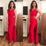 Shilpa Shetty Instagram - Wearing a jumpsuit custom-made by my friend @neeturohra_india @valliyan earrings, @viangevintage brooches, @flowerchildbyshaheenabbas bracelet, @hm rings & @louboutinworld heels for Super Dancer 2 today! Styled by @sanjanabatra Assisted by @akanksha_kapur Make up @ajayshelarmakeupartist Hair by @sheetalfkhan Managed by @bethetribe #redhot #redlips #flaming #instapic #bondgirl #ootd #happy #favouritecolour