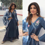 Shilpa Shetty Instagram - In Chandigarh for an event. Styled by @sanjanabatra outfit #shivangisahni outfit , @sangeetaboochra earrings. #denimstories #indowestern #stylediaries #traveldiaries