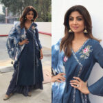 Shilpa Shetty Instagram – In Chandigarh for an event. Styled by @sanjanabatra  outfit #shivangisahni outfit , @sangeetaboochra earrings. #denimstories #indowestern #stylediaries #traveldiaries