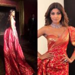 Shilpa Shetty Instagram - Today's look as @monishajaising s muse at the #fdci Delhi😬@Mickeycontractor @sheetalfkhan #brocade #opera #indofrench #bride#glam