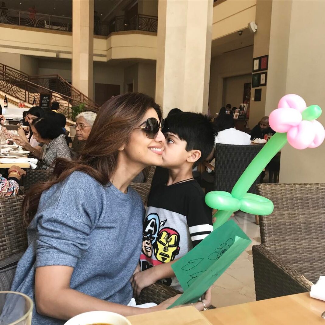 Shilpa Shetty Instagram - My son gave birth to the mother in me on this day😇Viaan-Raj turns 5 today😬Happy Birthday 