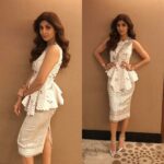 Shilpa Shetty Instagram – Event to attend tonight .White is today’s colour , wearing @pankajandnidhi  with @oscardelarenta shoes.. #Shimmer #white #pencilskirt