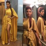 Shilpa Shetty Instagram – All set for #filmfare wearing @manishmalhotra05 jewels by  @mheeramaneck @oscardelarenta shoes . hair designed by @kantamotwani makeup by @ajayshelarmakeupartist  #canary #glam