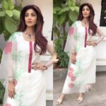 Shilpa Shetty Instagram – Today dressed in this breezy#abho salwar kameez for an event today .#ethnic #white #selfstyled #instafashion #vartijewels