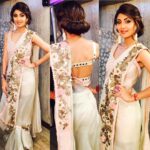 Shilpa Shetty Instagram – Loving Look 2 of the day and a “New” hairstyle for a lot of people who insisted 😅wearing @anamikakhanna.in @argentumjewels earrings, @aurellebyleshnashah bracelet and ring #funatwork #differentlook #onsets