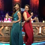 Shilpa Shetty Instagram – With @aslisona on the sets of #Superdancer  Going #boomerangcrazy . You are such a sport my darling😘too much fun!