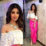 Shilpa Shetty Instagram - Launched #superdancer with a press conference today. Wearing @masabagupta with @amrapalijewels @aquamarine_jewellery #workmode #judging #indowestern