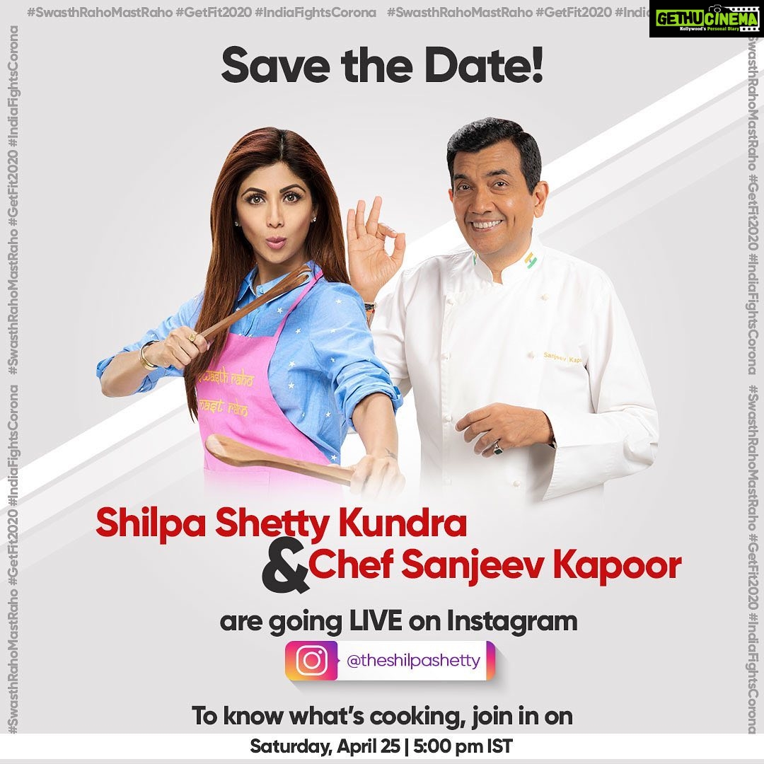 Shilpa Shetty Instagram - One of our biggest worries these days is to provide a wholesome meal to our families with whatever resources we have at home. So, we have one of the pioneers in the food business Chef @sanjeevkapoor, and we together will do a LIVE chat on innovative ways to use available resources. We’ll also be talking about the benefits of various foods in these times, some really useful kitchen hacks, ways to beat the heat, and so much more! We’ll also share some fun anecdotes🤭! Can’t wait for this fireside chat. You guys can join in too! We’ll be going LIVE on Saturday, April 25, at 5:00 pm IST on Instagram (@theshilpashetty). Look forward to seeing you there. . . . . . #SwasthRahoMastRaho #GetFit2020 #FiresideChatWithSSK #IndiaFightsCorona #COVID19
