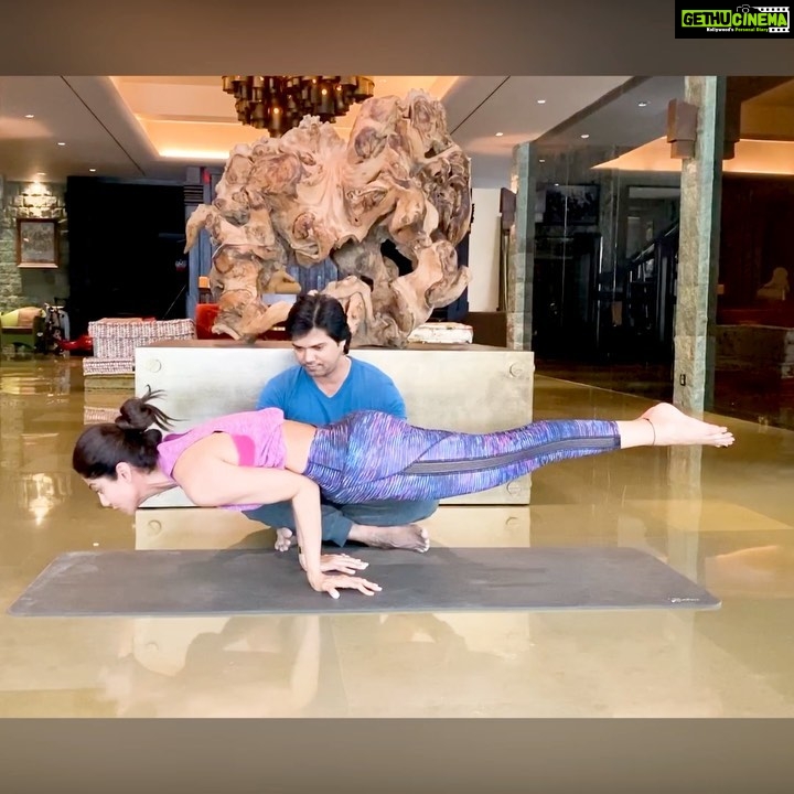 Shilpa Shetty Instagram - The FIRST Monday of the year deserves something special! So, I decided to post the asana I found most difficult to do in 2019. A lot of consistent practice and effort. All worth it... Nailed the Mayurasana 💪💪💪💪YESSSSSS (or the Peacock pose) this morning. It is an advanced Yoga asana that improves digestion and focus. It also enhances wrist flexibility and blood circulation, while strengthening the arms. When you can start balancing your entire body weight on your palms, it helps build your self-confidence too! It may not be as easy as it looks, but practice makes us perfect, doesn't it? Which was the toughest asana that you conquered? Do share with me in the comments! Throwing the challenge over to you. All those who do it, do tag me, the best 3 I will repost 🎉💪 C’mon guys. Set a goal and conquer it. #SwasthRahoMastRaho #MondayMotivation #GetFit2020 #yoga #mayurasana #yogisofinstagram #SSApp