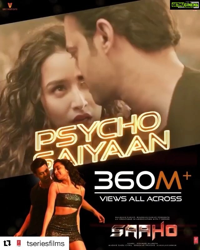 Shraddha Kapoor Instagram - 🥰🖤❤️#Repost @tseriesfilms with @get_repost ・・・ Over 360 Million+ ‘Die Hard Fans’ grooving to the Tunes of #Psycho Saiyaan! @actorprabhas @sujeethsign @neilnitinmukesh @arunvijayno1 @sharma_murli @evelyn_sharma @maheshmanjrekar @mandirabedi @apnabhidu @chunkypanday @tanishk_bagchi @dhvanibhanushali22 @sachettondonofficial #YazinNazir @anirudhofficial @uvcreationsofficial @bhushankumar @tseries.official