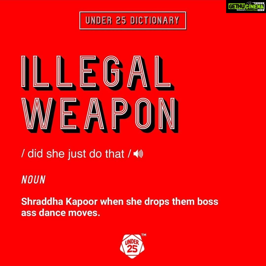 Shraddha Kapoor Instagram - Love love love it! Thank you @under25dictionary ! π€β₯οΈ . . #repost @under25dictionary γ»γ»γ» Tag someone who has killer dance moves! Cause @shraddhakapoor is killing us all with her Illegal Weapon dance moves and we absolutely love it!π₯ . #IAmUnder25 #Under25Dictionary #Dictionary #ShraddhaKapoor #IllegalWeapon #Weapon #StreetDancer3D #Dance #DanceMoves #Boss