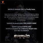 Shraddha Kapoor Instagram - #SAAHOinCinemas now! Watch it at your nearest theaters and experience the action! SAY NO TO SPOILERS and report piracy claims to claims@antipiracysolutions.org or whatsapp to 8978650014 #SAAHO #WORLDSAAHODAY
